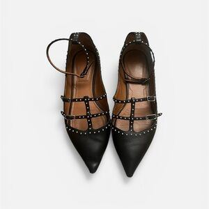 Givenchy Black Pointed Studded T-Strap Flats